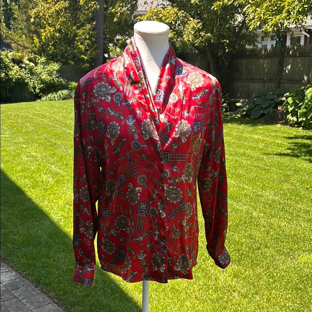 Vintage Red Patterned Blouse - image 1